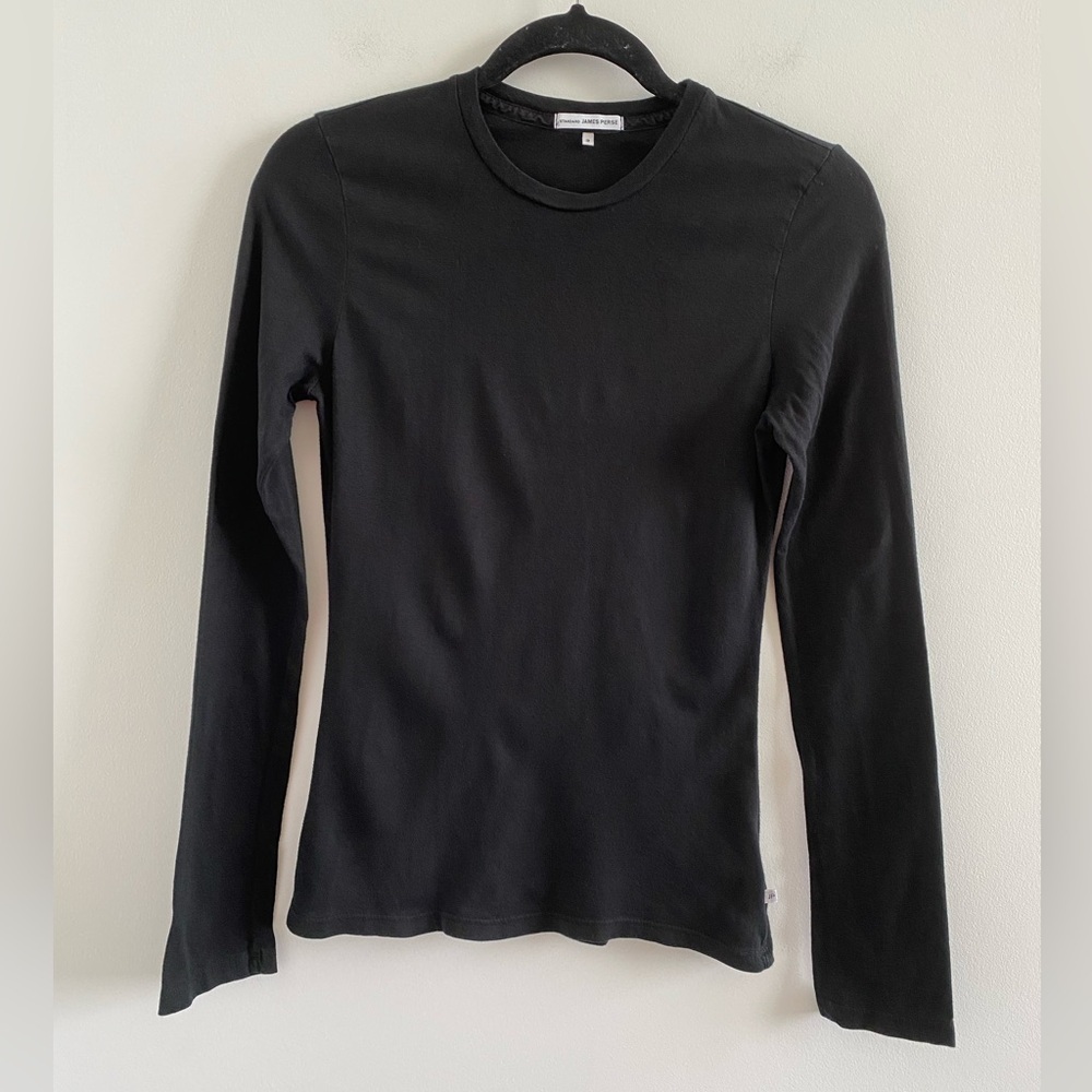 James Perse Black Long Sleeve Crewneck T-Shirt Size 2 (Medium) Minimalist